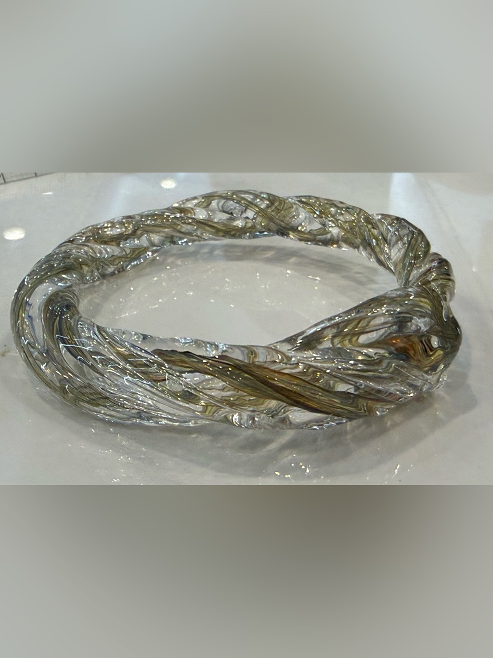 Dichroic Twist Bracelet Art Glass Bangle in Clear Gold Shimmering Tones - Picture 6 of 9
